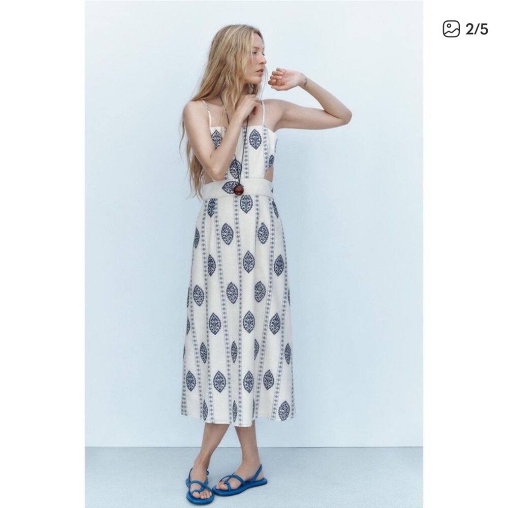 NEW! Zara Cutout Embroidered Midi Dress - Picture 2 of 5